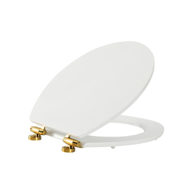 Pure White Mdf Toilet Seat with Gold Soft Close Hinges LGMDHZ-2101